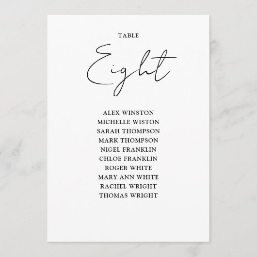 白黒シックなシーティンググラフテーブル番号 招待状 (正面)