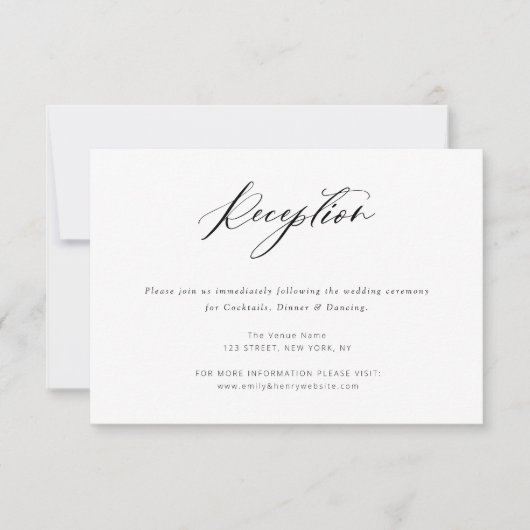 白黒シックなスクリプトウェディングレセプションカード 出欠カード (正面)