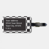 白黒シックなチェッモダンカーボードモノグラム ラゲッジタグ (裏面横)