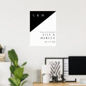 白黒シックなモノグラム結婚の歓迎サイン ポスター (ホームオフィス)