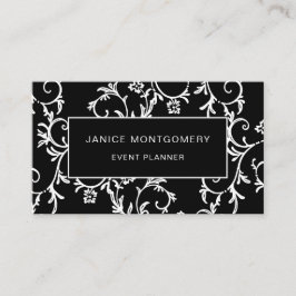 白黒シックな花のダマスク織 名刺