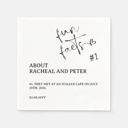 白黒シックモダンおもしろいファクトハートスクリプト スタンダードカクテルナプキン (正面)