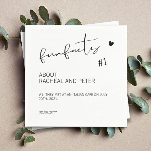 白黒シックモダンおもしろいファクト結婚スクリプトのN スタンダードカクテルナプキン