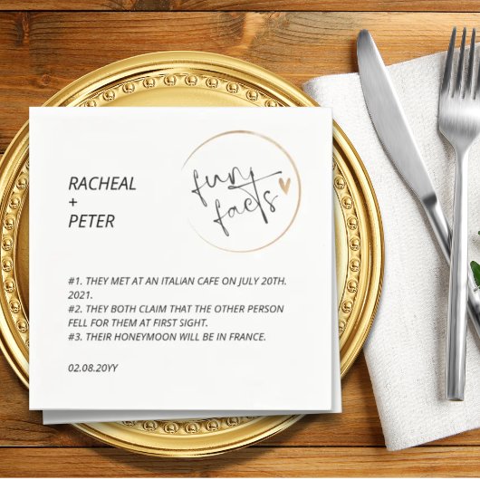 白黒シックモダンおもしろいファクト結婚スクリプト スタンダードカクテルナプキン