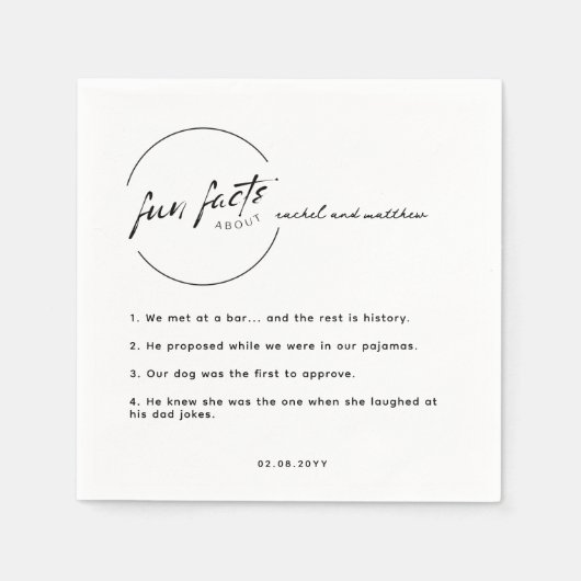 白黒シックモダンおもしろいファクト結婚ズ スタンダードカクテルナプキン (正面)