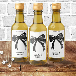 白黒シックモダンキュートボウ結婚式の引き出物 ワインラベル