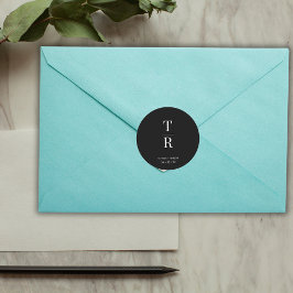 白黒シックモノグラムの結婚式の引き出物 ラウンドシール