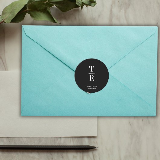 白黒シックモノグラムの結婚式の引き出物 ラウンドシール