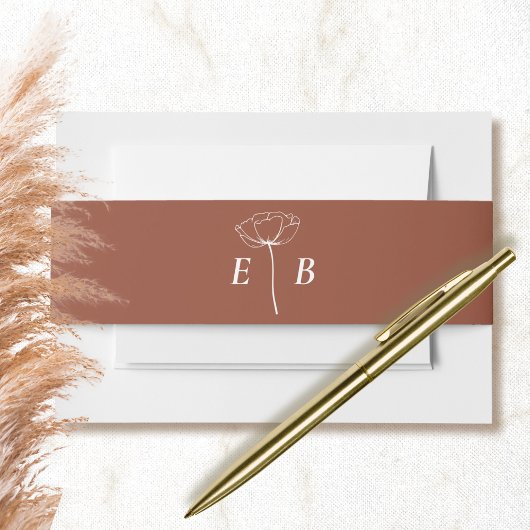 白黒シックモノグラムフローラアクセントイニシャル 招待状ベリーバンド