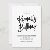 白黒シックレタリングスクリプトバースデーパーティー 招待状 (正面)