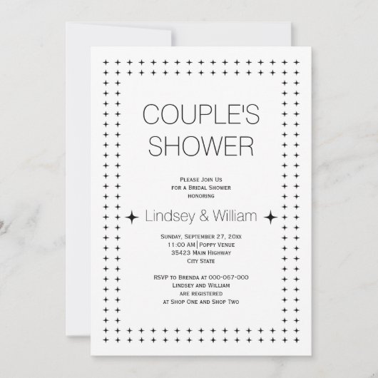 白黒シック幾何結婚カップルのシャワー 招待状 (正面)