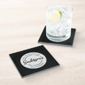 白黒シティタウンプレイスロケーションネームサークル ガラスコースター (アングル)