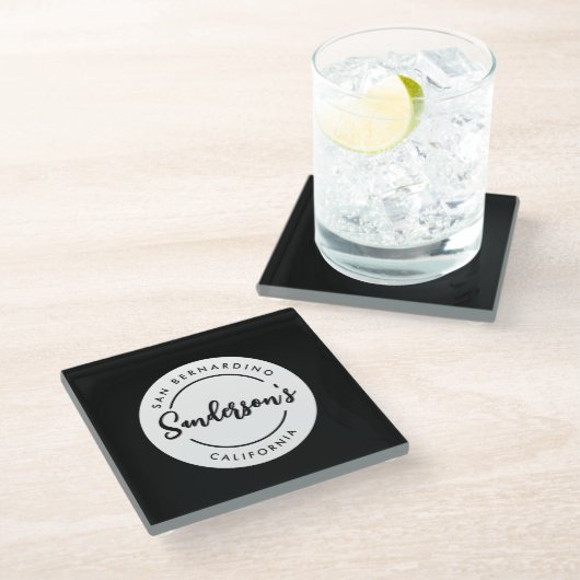 白黒シティタウンプレイスロケーションネームサークル ガラスコースター (アングル)