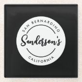 白黒シティタウンプレイスロケーションネームサークル ガラスコースター (正面)