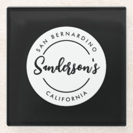 白黒シティタウンプレイスロケーションネームサークル ガラスコースター