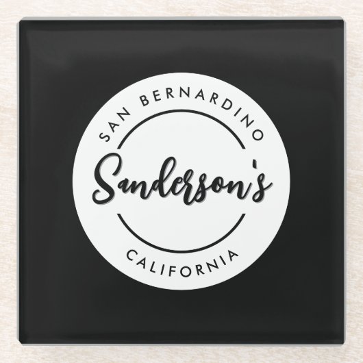 白黒シティタウンプレイスロケーションネームサークル ガラスコースター (正面)