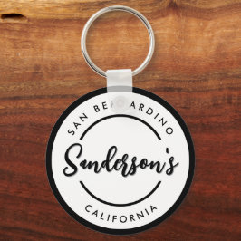 白黒シティタウンプレイスロケーションネームサークル キーホルダー