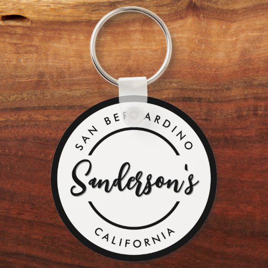 白黒シティタウンプレイスロケーションネームサークル キーホルダー (正面)