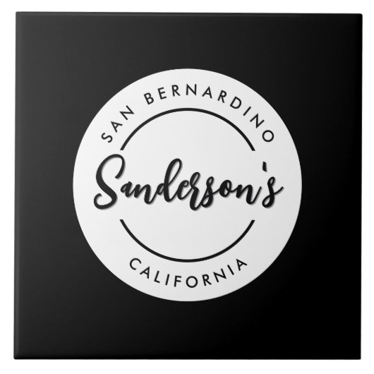 白黒シティタウンプレイスロケーションネームサークル タイル (正面)