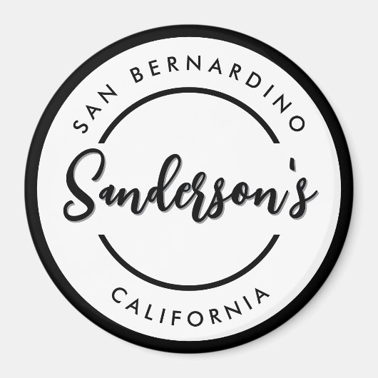 白黒シティタウンプレイスロケーションネームサークル マグネット (正面)