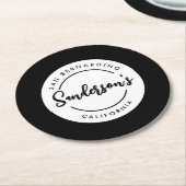 白黒シティタウンプレイスロケーションネームサークル ラウンドペーパーコースター (アングル)