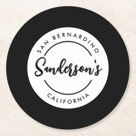 白黒シティタウンプレイスロケーションネームサークル ラウンドペーパーコースター