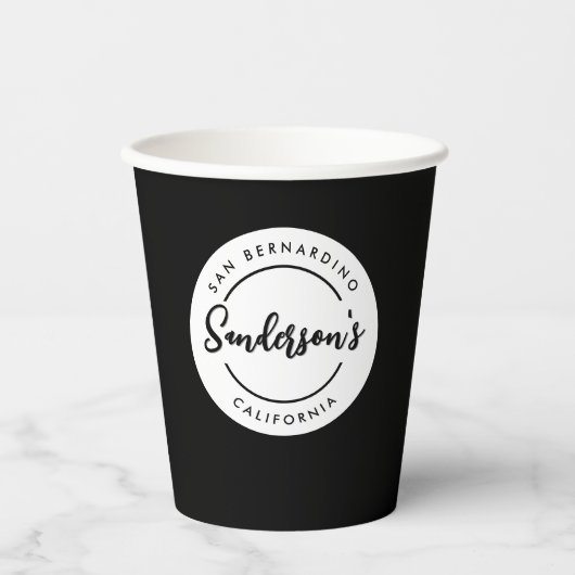 白黒シティタウンプレイスロケーションネームサークル 紙コップ (正面)
