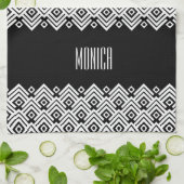 白黒シボロンダマスク名前をカスタムする キッチンタオル (折り畳み)