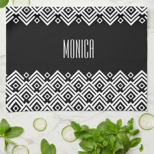 白黒シボロンダマスク名前をカスタムする キッチンタオル (折り畳み)