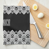 白黒シボロンダマスク名前をカスタムする キッチンタオル (四つ折り)