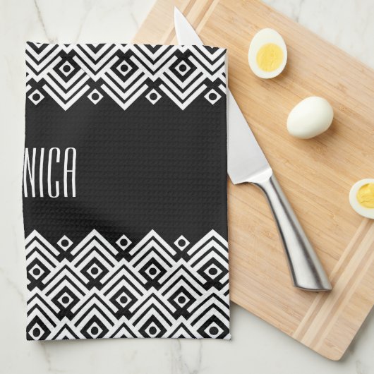 白黒シボロンダマスク名前をカスタムする キッチンタオル (四つ折り)