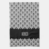 白黒シボロンダマスク名前をカスタムする キッチンタオル (縦)