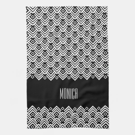 白黒シボロンダマスク名前をカスタムする キッチンタオル (縦)