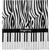 白黒シマウマのプリントおよびピアノコレクション シャワーカーテン (正面)