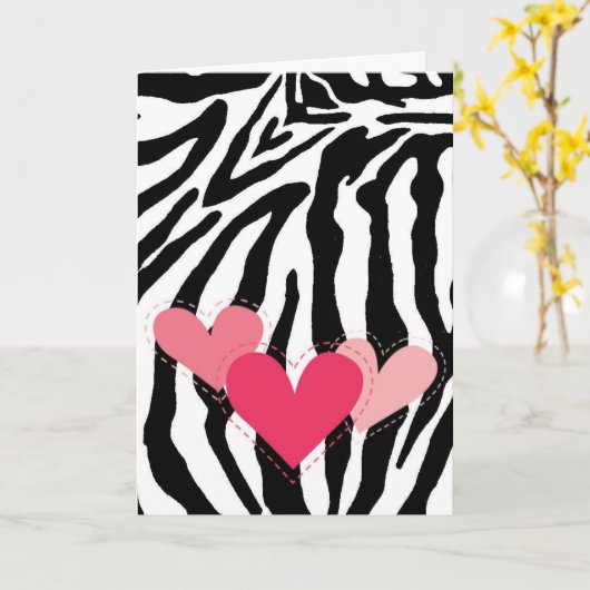 白黒シマウマのプリントのハートカード カード (黄色い花)