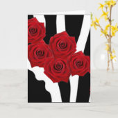 白黒シマウマのプリントの赤いバラ カード (黄色い花)