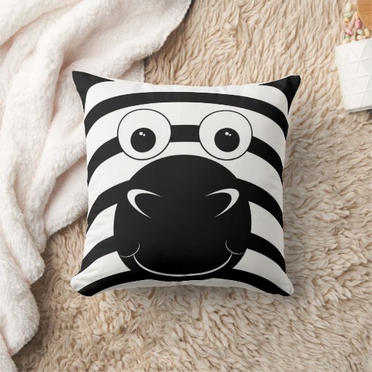 白黒シマウマの顔のアクセントの枕 クッション (ブランケット)