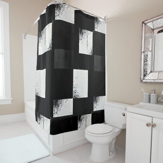 白黒シャワ市松模様にーカーテンスタイル4 シャワーカーテン (インサイチュ)