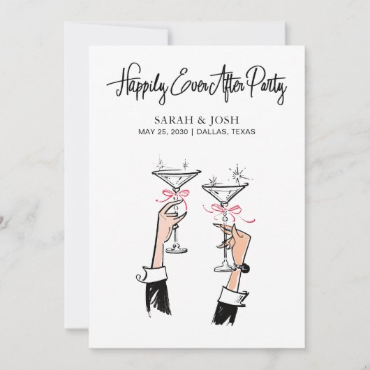 白黒シャンパンボウの後の楽しい時 招待状 (正面)