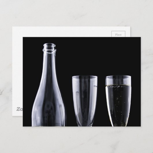 白黒シャンパンボトルフルートグラスフェスティバル ポストカード (正面/裏面)