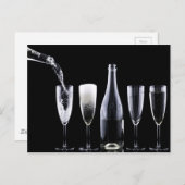 白黒シャンパンボトルフルートグラスフェスティバル ポストカード (正面/裏面)