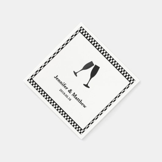 白黒シャンパン市松模様にガラスパーティーナプキン スタンダードカクテルナプキン (角)