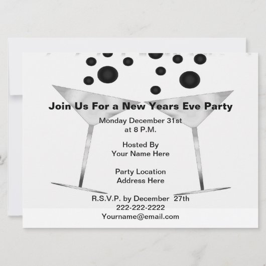 白黒シャンペーンニューイヤー招待状 招待状 (裏面)