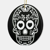 白黒シュガースカルつる植物オーナメントラウンド セラミックオーナメント (左)