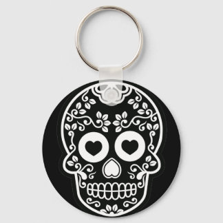 白黒シュガースカルつる植物ボタンキーチェーン キーホルダー