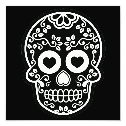 白黒シュガースカルつる植物 フォトプリント (正面)