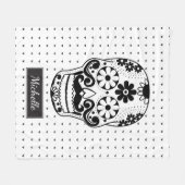 白黒シュガースカルマイクロハート フリースブランケット (正面(横))