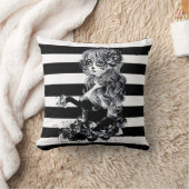 白黒シュガーストライプのスカルガール クッション (ブランケット)