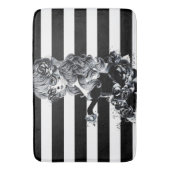 白黒シュガーストライプのスカルガール バスマット (正面縦)