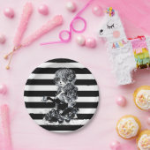 白黒シュガーストライプのスカルガール ペーパープレート (パーティー)